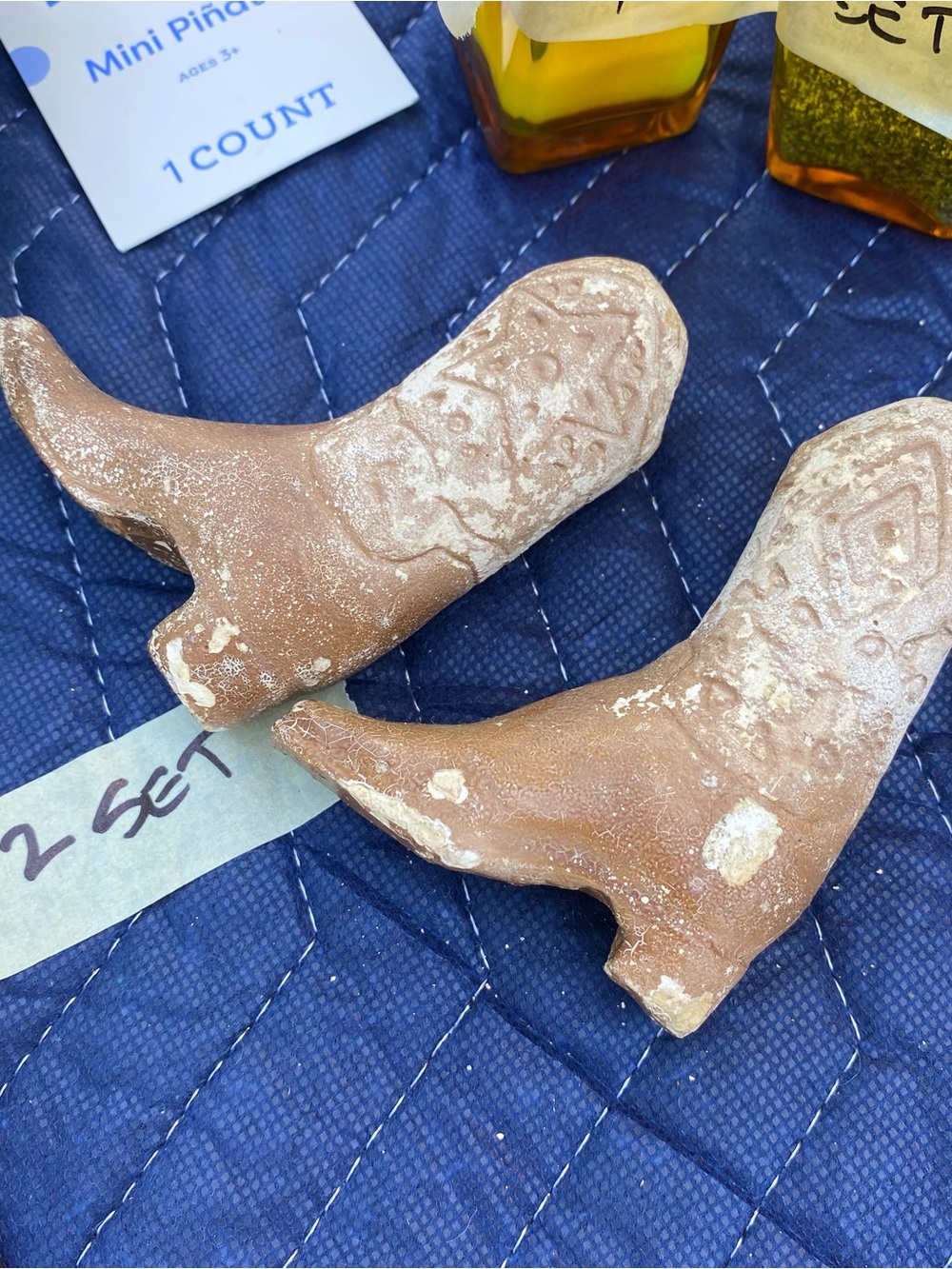 Vintage Salt & Pepper Terracotta Cowboy Boot Pair - Rustic Brown